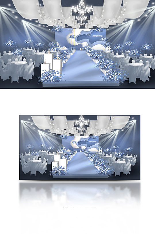 蓝色吊顶婚礼效果图-众图网