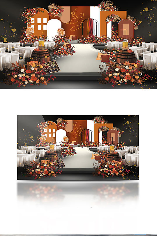 秋色莫兰迪橙咖色系简约小成本婚礼效果图-众图网