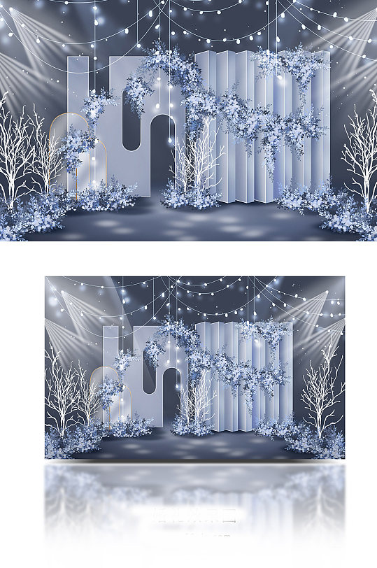 浅蓝色清新纯净ins风婚礼效果图迎宾区-众图网