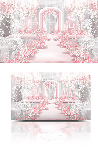粉白色唯美城堡王冠公主风主题婚礼效果图
