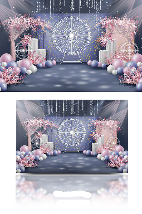 粉蓝撞色唯美清新ins少女风婚礼效果图-众图网
