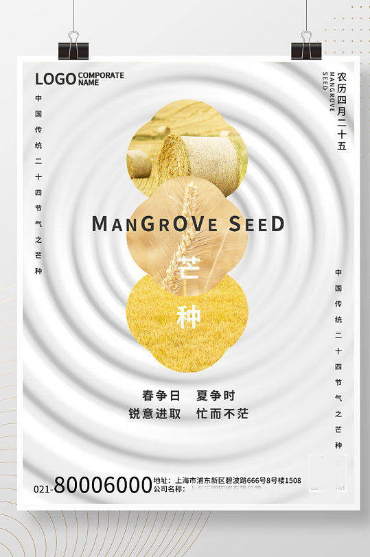 中國傳統(tǒng)二十四節(jié)氣芒種節(jié)日海報(bào)水波紋背景