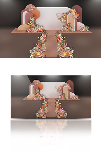 橙色奶茶色复古拱门圆弧婚礼效果图婚礼布置