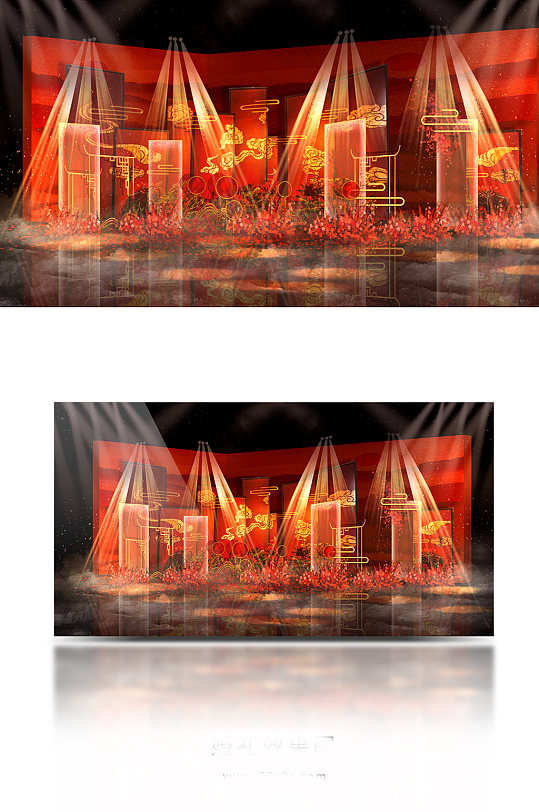 复古中式祥云主题婚礼效果图-众图网