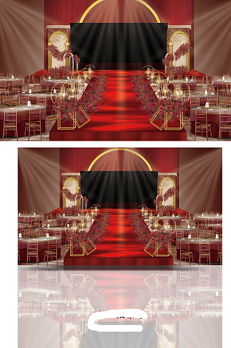 寿宴布置 欧式红金婚礼布置舞台布置