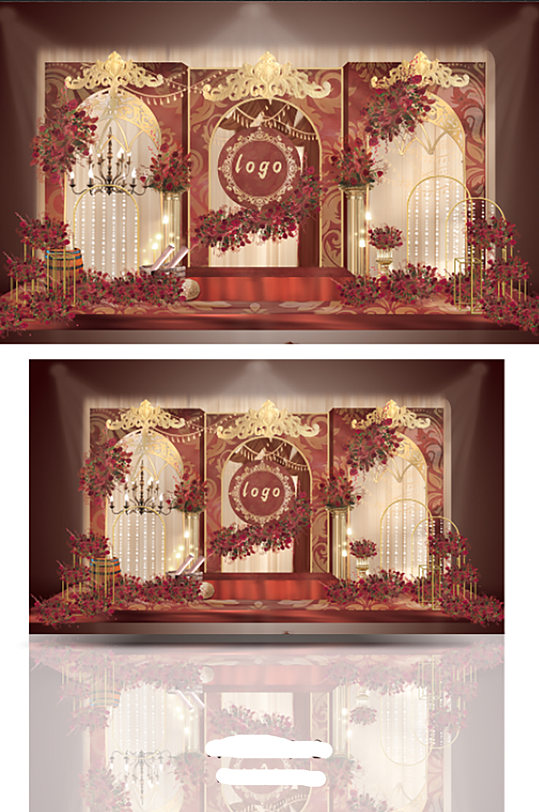 欧式红金婚礼布置留影区-众图网