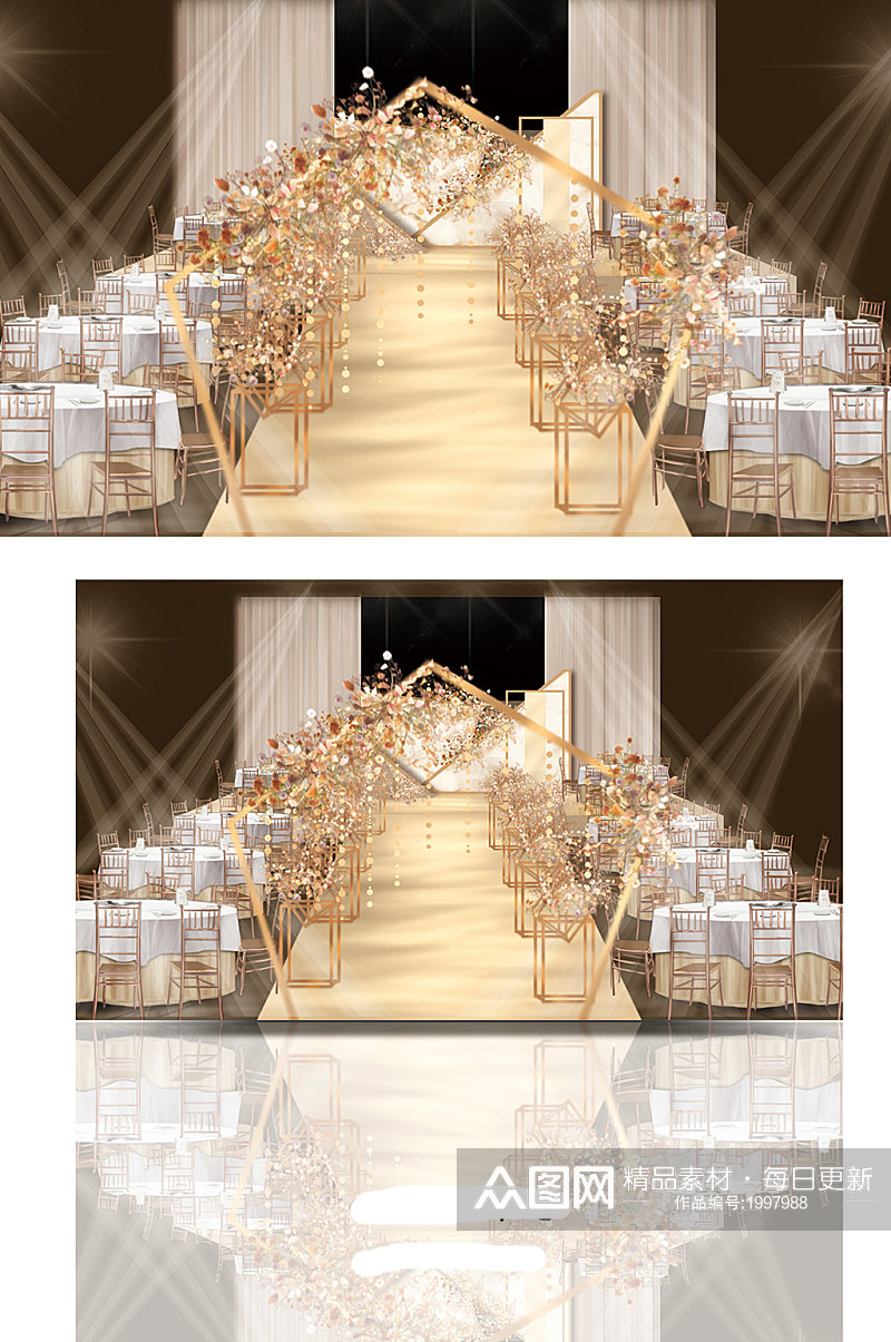 香槟色室内婚礼舞台两边素材