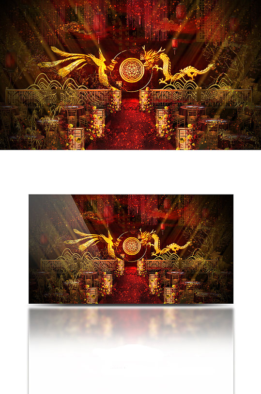 中式龙凤红金婚礼效果图-众图网