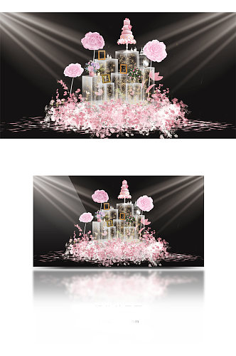 水晶台粉色系婚礼甜品台效果图
