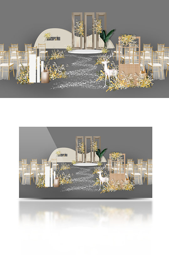 户外黄色草坪布置效果图-众图网