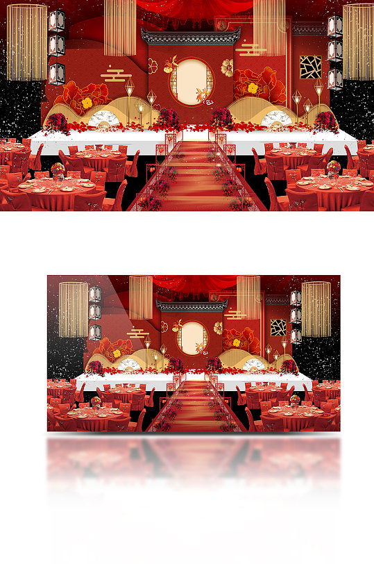 中式婚礼古典红色婚礼效果图