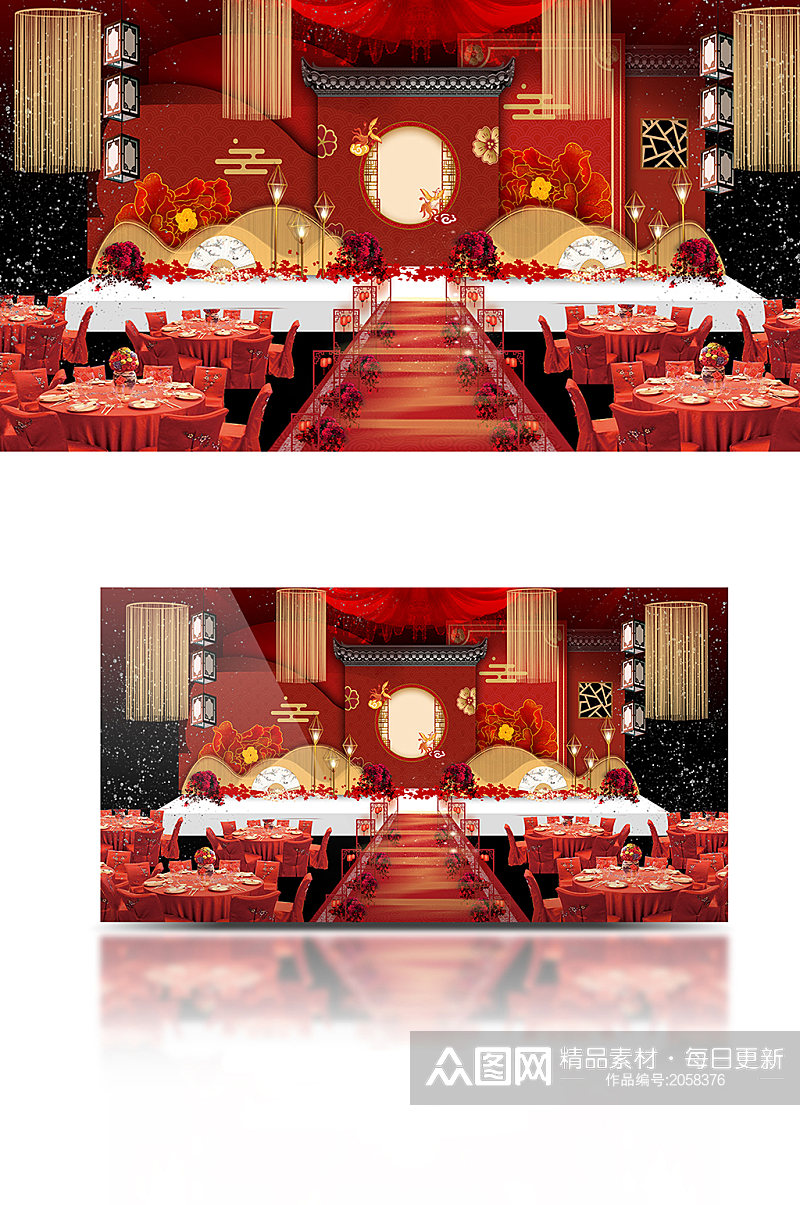 中式婚礼古典红色婚礼效果图素材