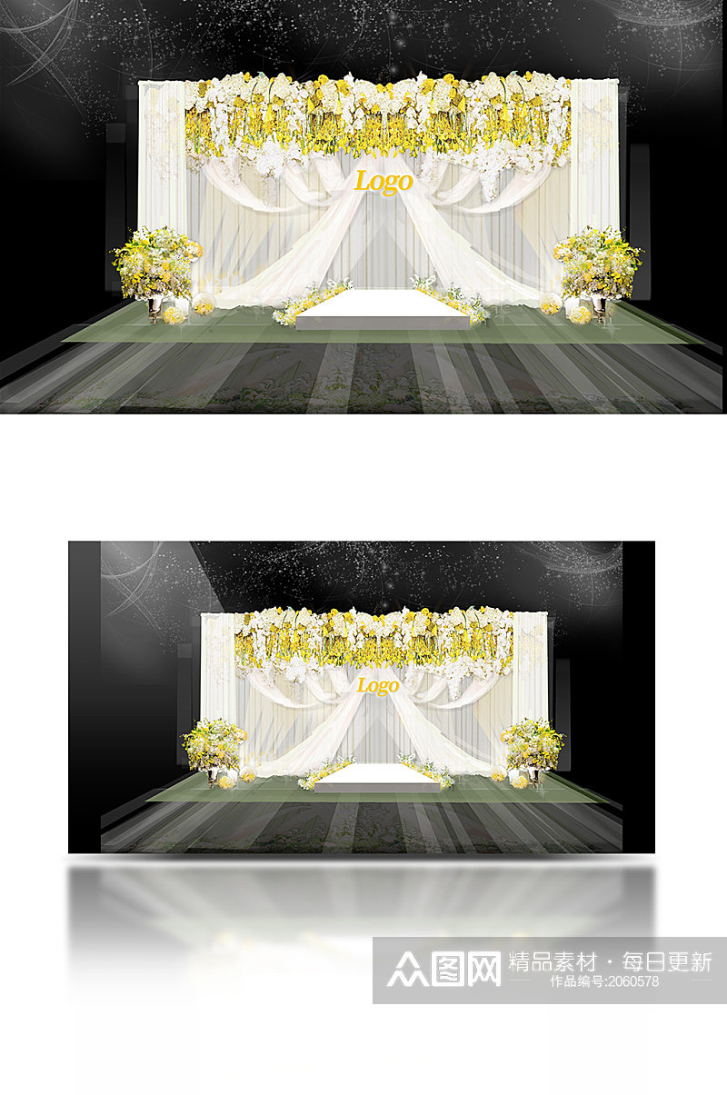 白黄色小清新婚礼效果图素材