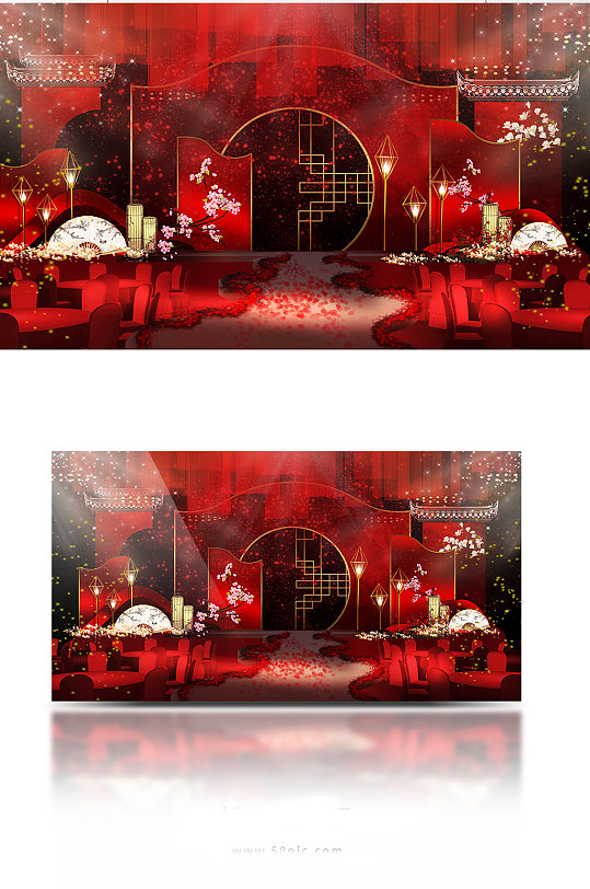 红色中式传统婚礼效果图