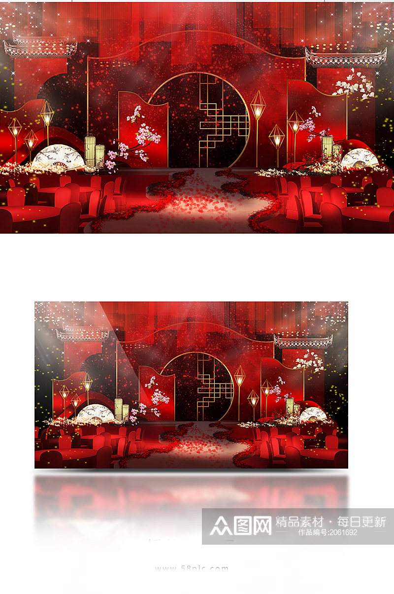 红色中式传统婚礼效果图素材