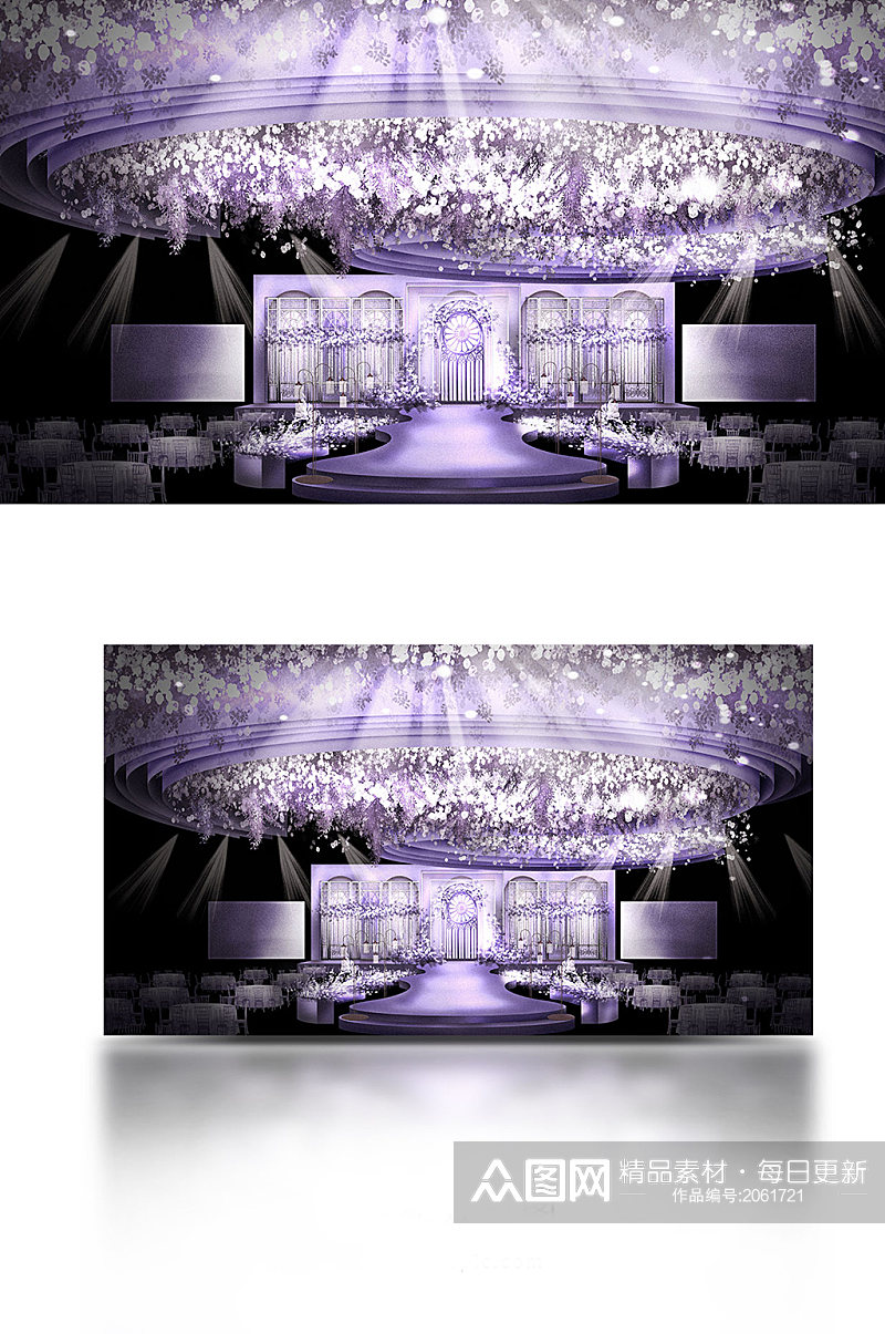 时尚灰紫色花卉婚礼效果图素材