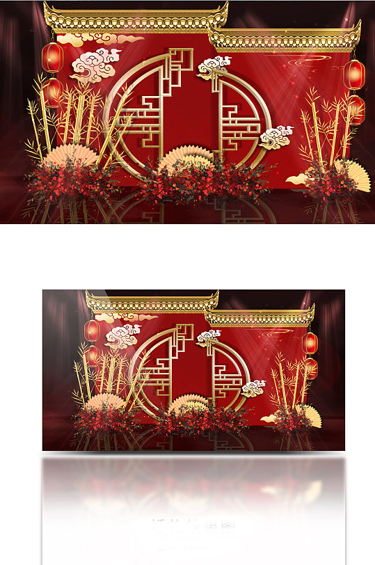 中式红色婚礼背景-众图网