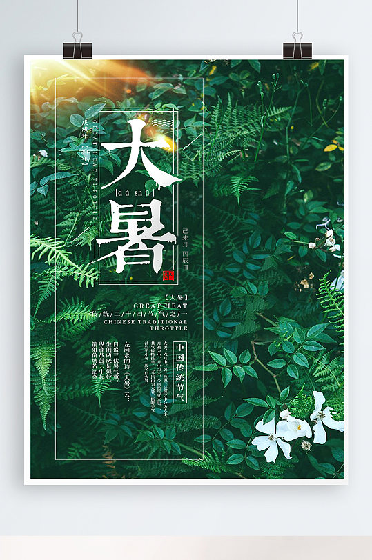 简约清新大暑小暑节气淡雅荷花海报