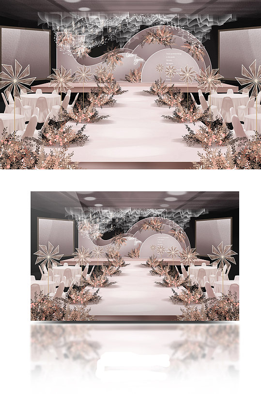 粉色浪漫简约花艺婚礼效果图-众图网