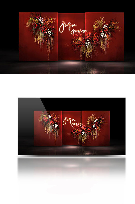 复古红色泰式户外婚礼效果图-众图网