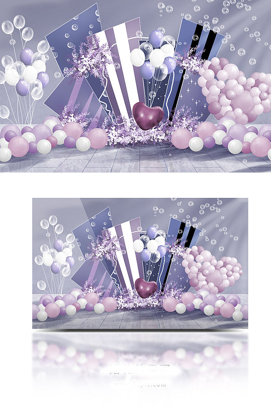 粉蓝紫色简约创意明星应援气球派对效果图