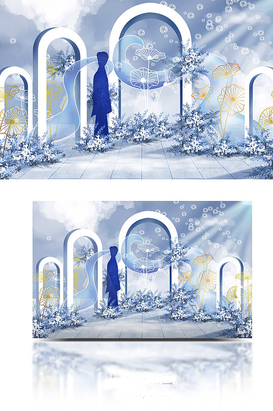 蓝色简约梦幻明星应援花墙派对婚礼效果图-众图网