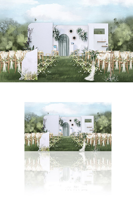 户外绿白色系简约婚礼-众图网