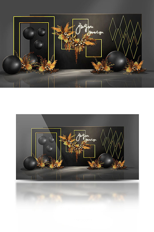 黑金奢华盖茨比婚礼效果图-众图网