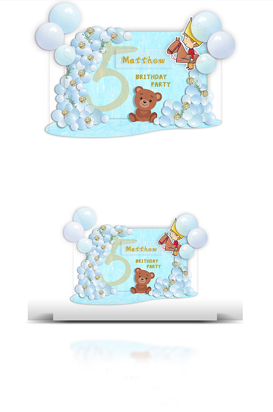 粉蓝色气球周岁迎宾区效果图-众图网