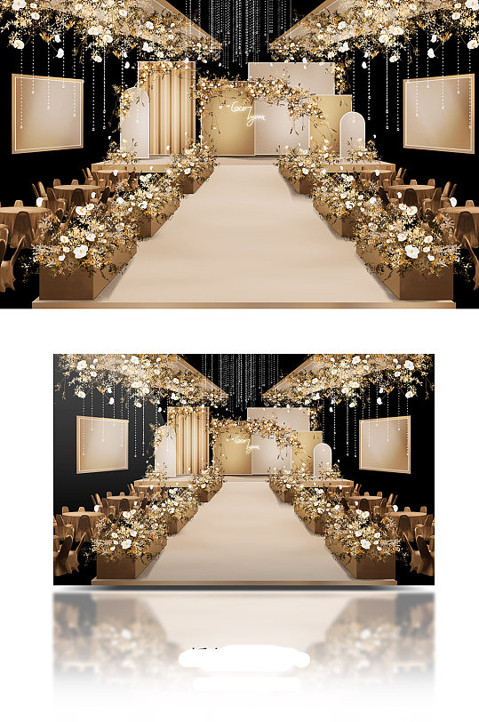 香槟色金色ins网红高端秀场风婚礼效果图-众图网