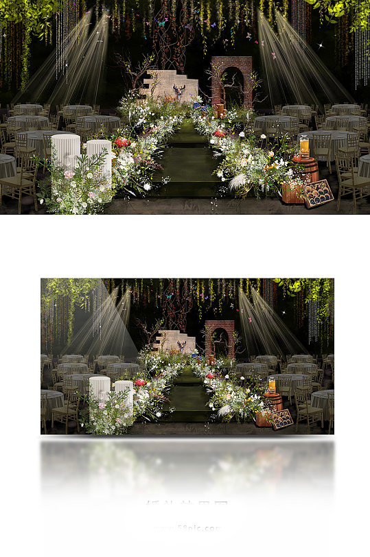 秘密花园森系婚礼唯美白绿色森林奇幻-众图网