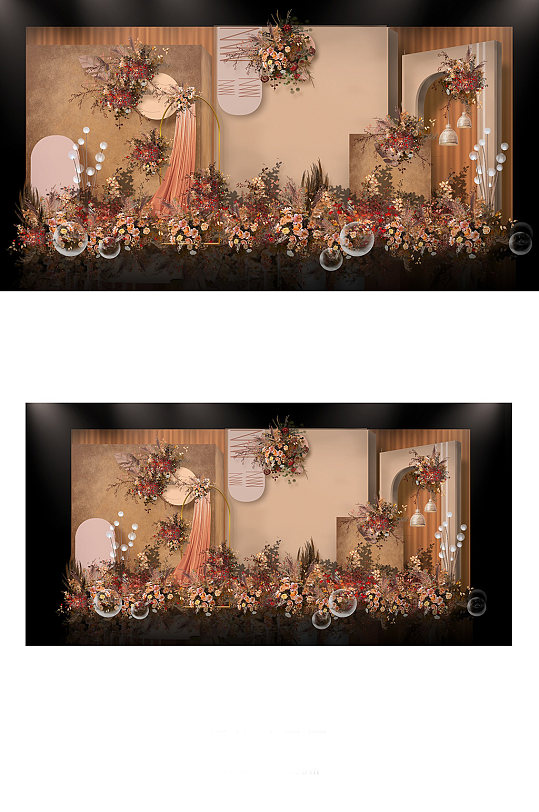 秋色系复古焦糖色婚礼迎宾区主背景效果图-众图网