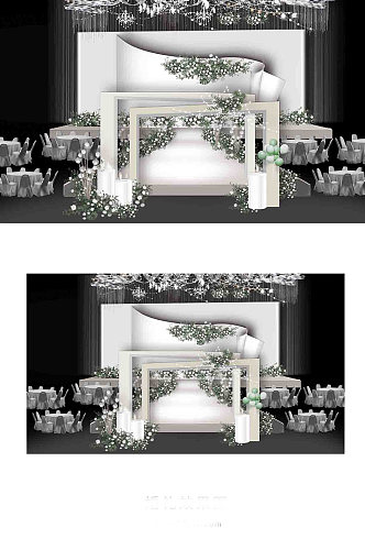 白绿色简约韩式酒店吊顶拱门婚礼效果图