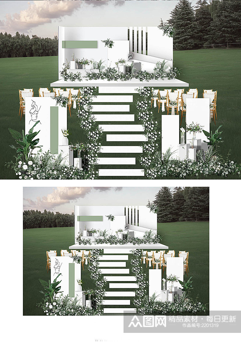 绿白系婚礼效果图素材