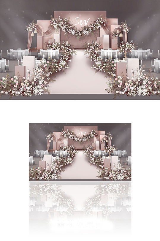 粉色婚礼效果图舞台灯光效果图-众图网