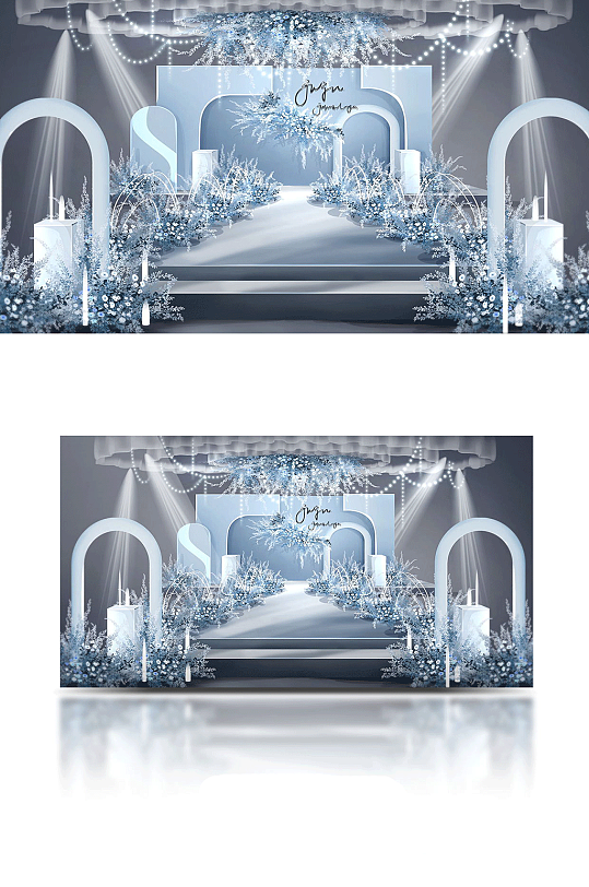 唯美雾霾蓝蓝色婚礼效果图-众图网