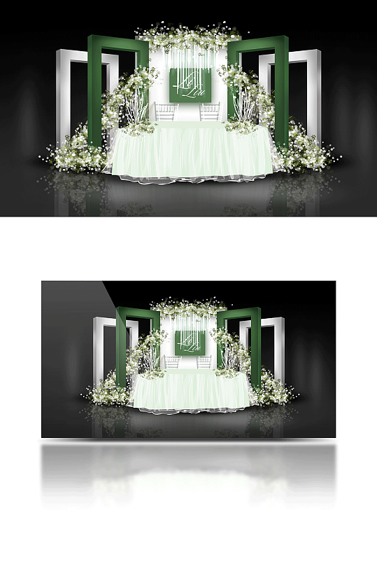 韩式简约小清新白绿婚礼签到区效果图-众图网