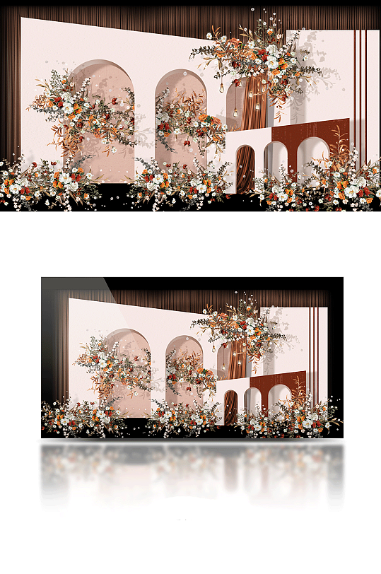 秋色系红橙婚礼迎宾区效果图留影区简约清新-众图网