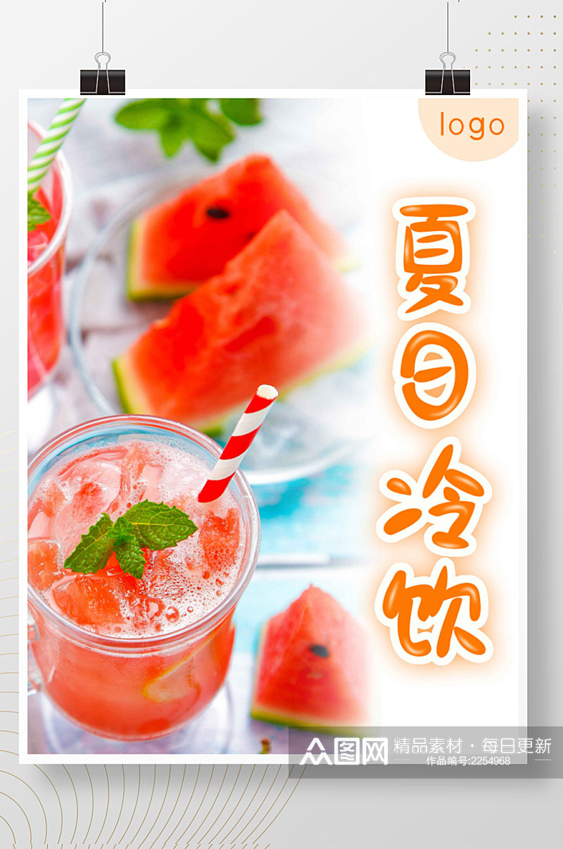 夏天大暑甜品店冰淇淋西瓜汁冷饮促销海报素材