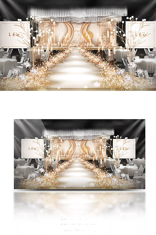香槟色经典高雅金色婚礼主背景展示效果图