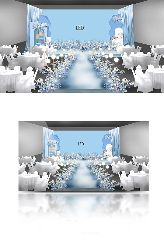 蓝色雾霾蓝婚礼舞台效果-众图网