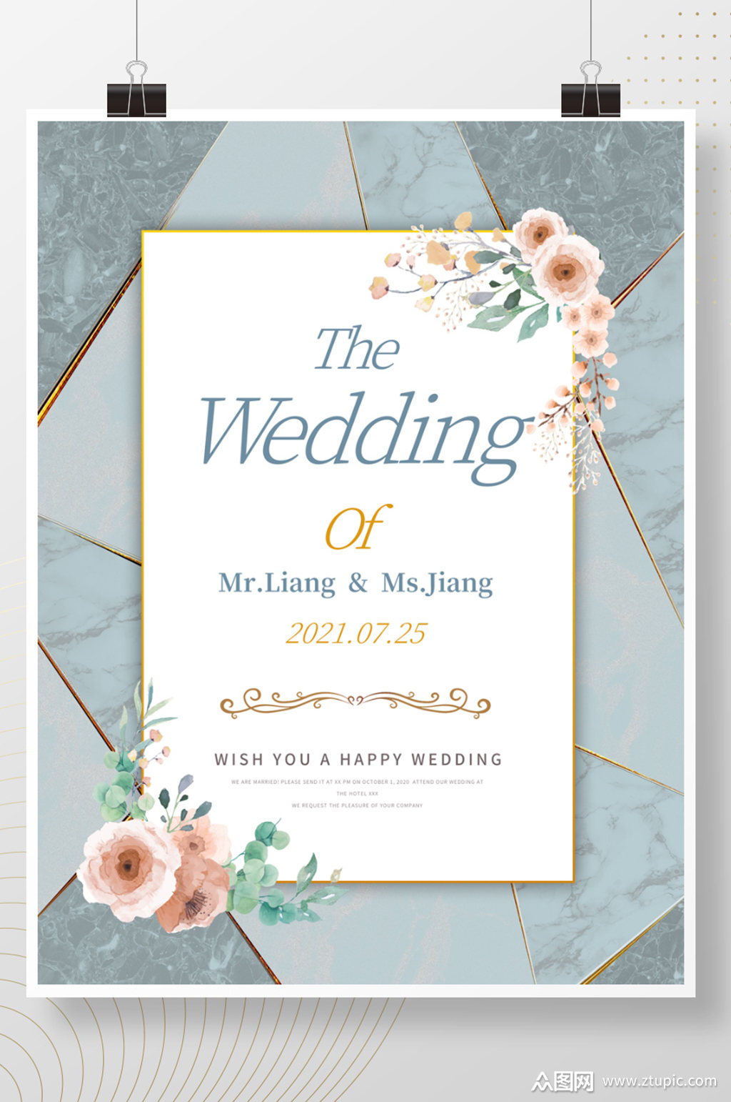 欧式小清新婚礼迎宾牌指示牌水牌海报模板下载-编号2351270-众图网