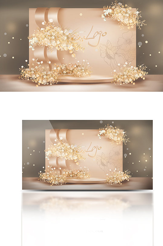 香槟色手绘浪漫婚礼效果图-众图网