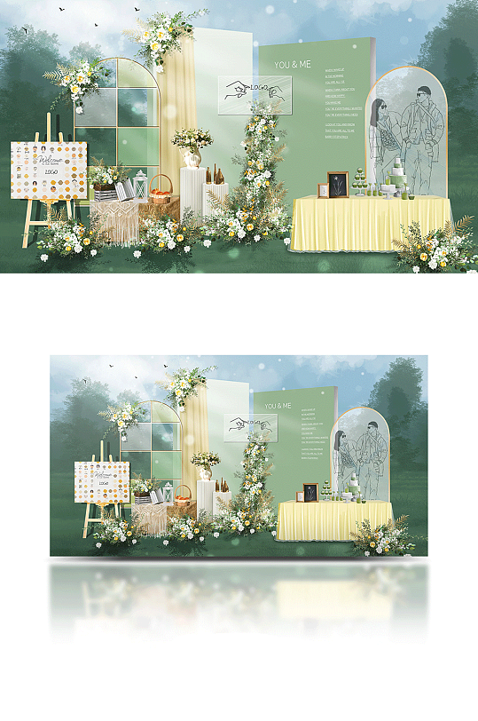 白绿户外婚礼效果图-众图网