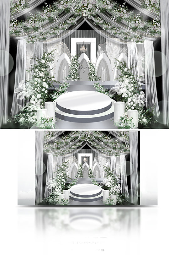 韩式婚礼效果图白绿清新婚礼手绘效果图-众图网