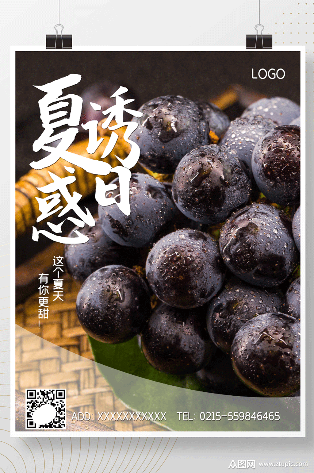 简约美食葡萄海报psd分层模板素材