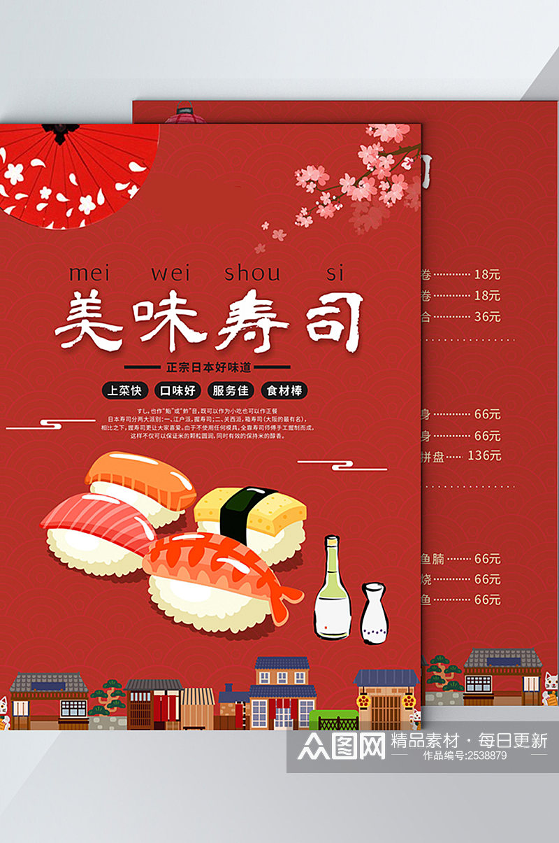 原创日式风美味寿司菜单宣传单页素材
