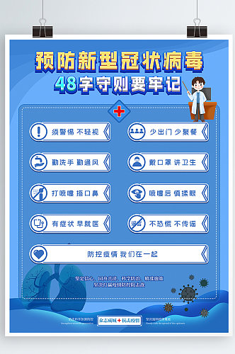 预防新冠病毒病毒48字守则海报