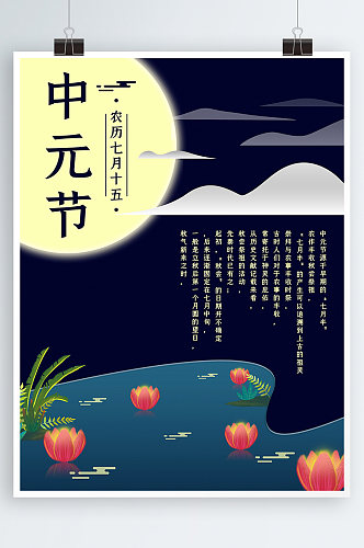中国传统节日七月半中元节祈福海报