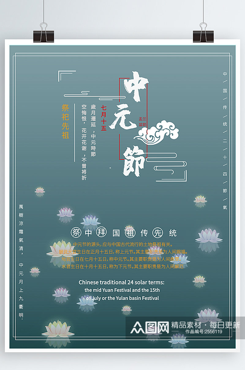 中元节祭祀先祖习俗海报素材